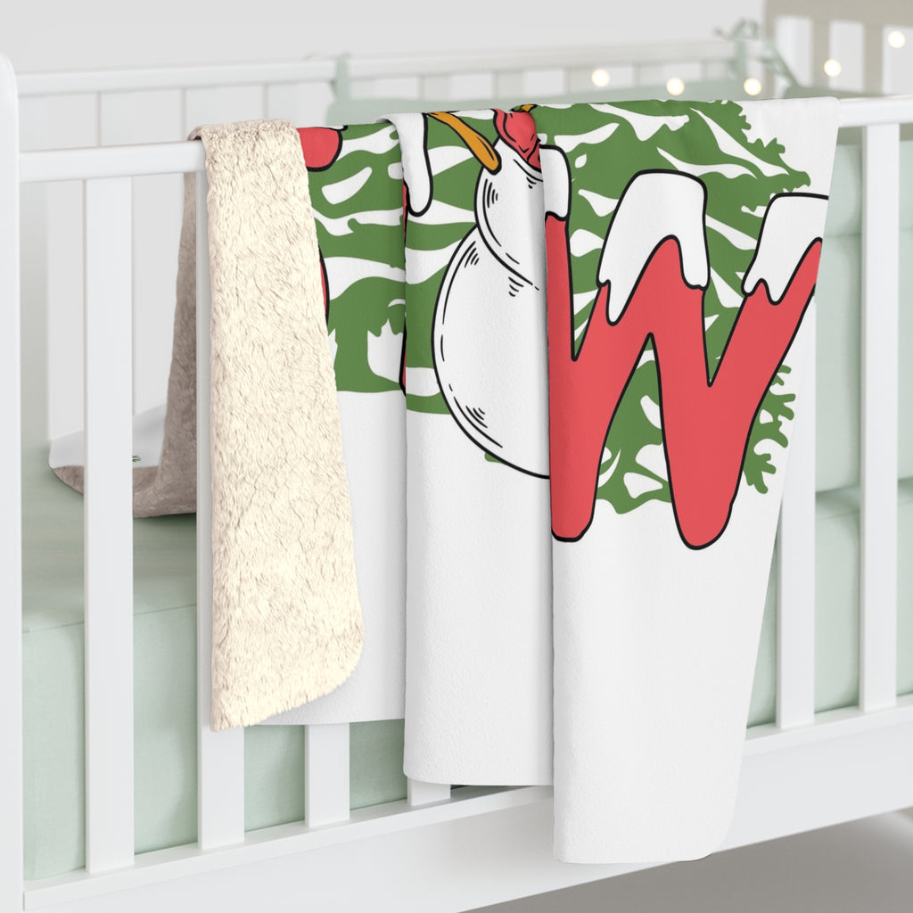 Cozy Sherpa Fleece Blanket with Winter Snowman Design, Warm Throw for Home, Winter Decor, Holiday Gift, Snuggle Blanket