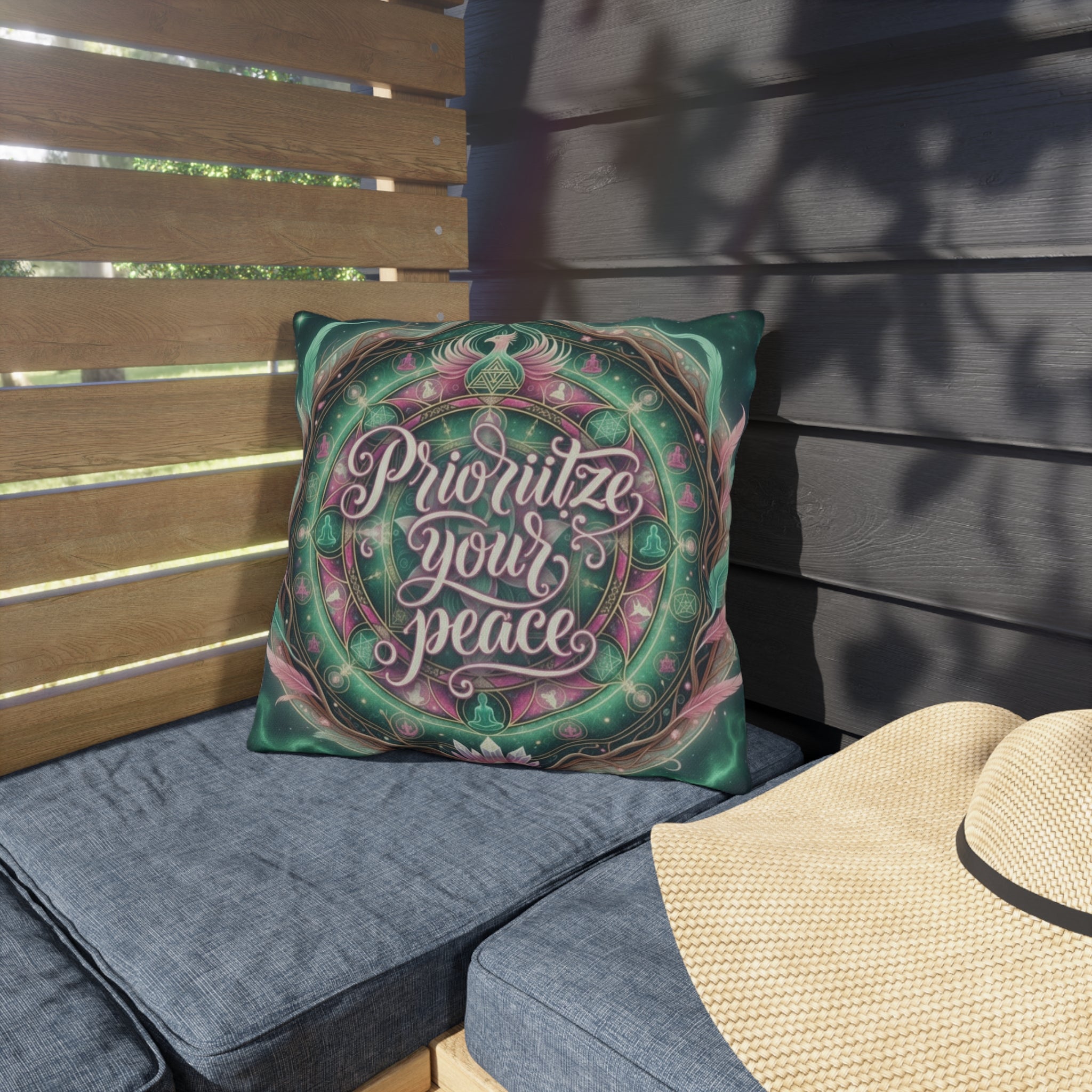 Bohemian Outdoor Pillow - "Prioritize Your Peace"
