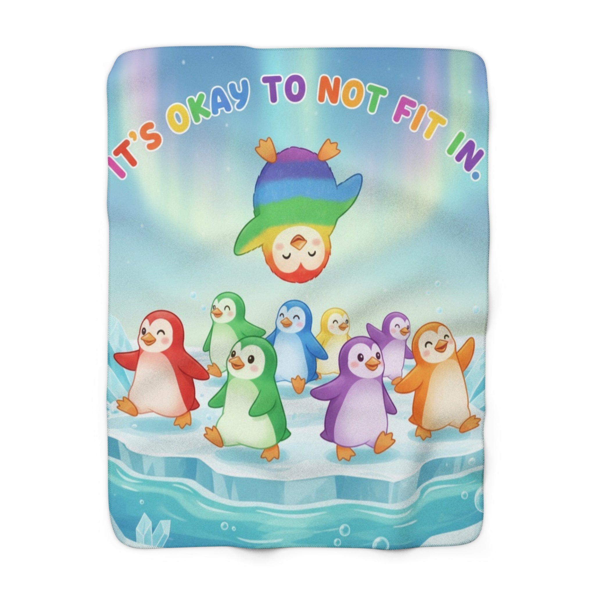Colorful Penguin Sherpa Fleece Blanket, Cozy Blanket for Kids, Gift for Animal Lovers, Motivational Decor, Perfect for Holidays