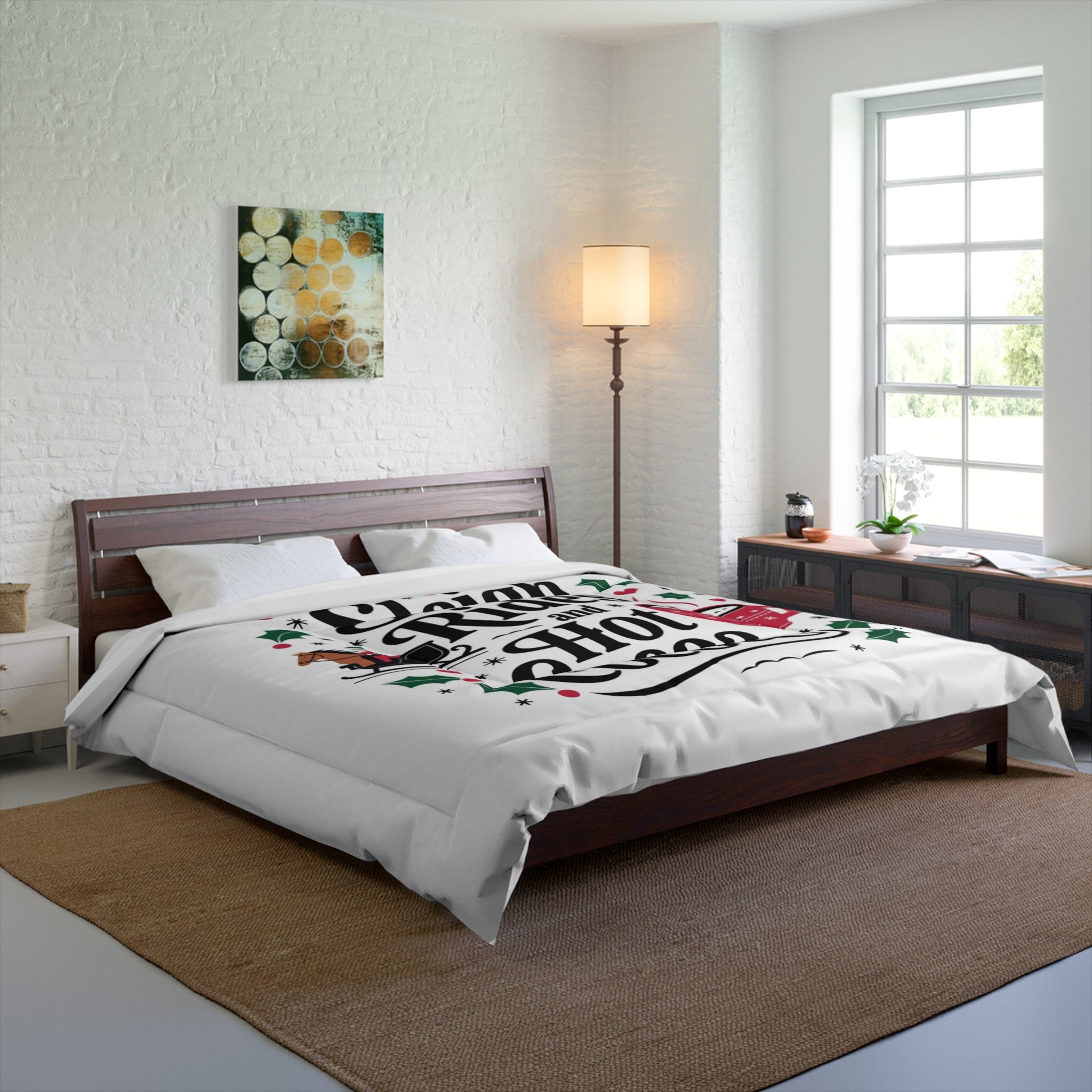 Cozy Holiday Comforter - Sleigh Rides & Hot Cocoa Design, Christmas Bedroom Décor, Winter Bedding, Festive Comforter Set, Seasonal [...]