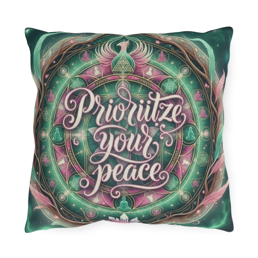 Bohemian Outdoor Pillow - "Prioritize Your Peace"