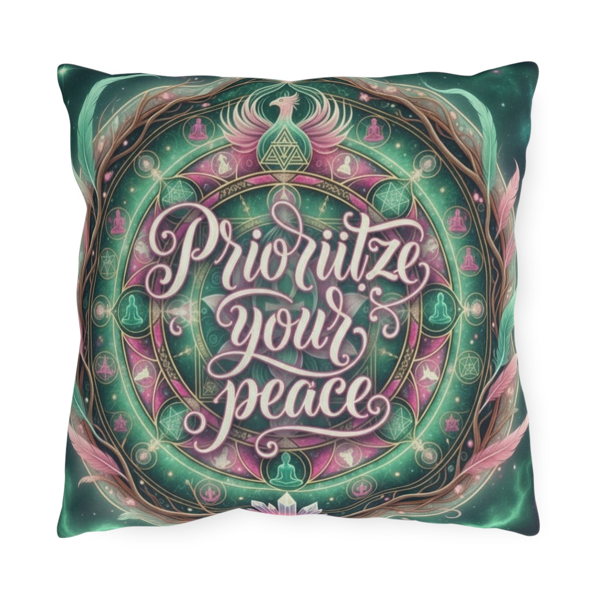 Bohemian Outdoor Pillow - "Prioritize Your Peace"