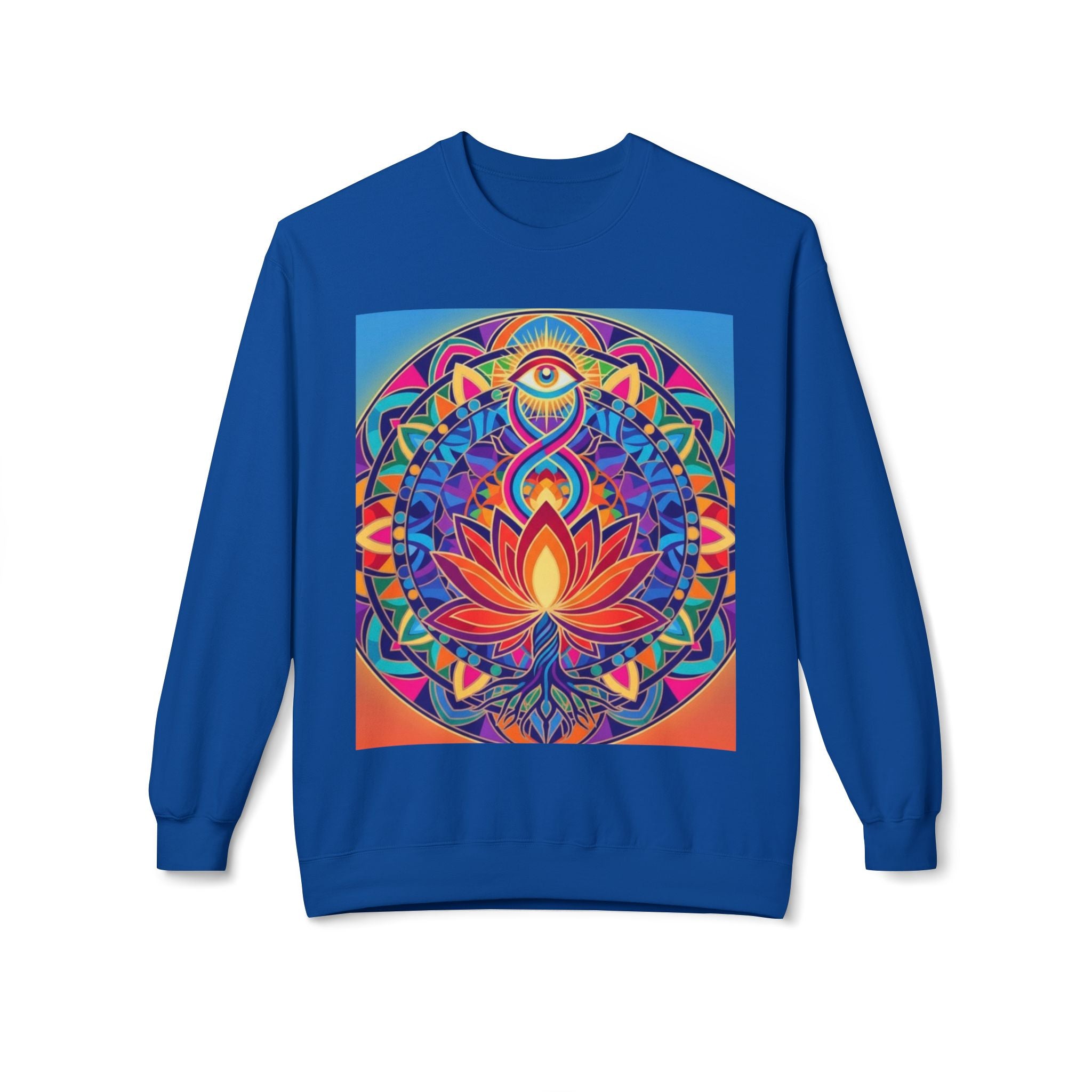 Colorful Lotus Mandala Crewneck Sweatshirt - Unisex, Cozy Lounge Wear, Gift for Yoga Lovers, Meditation Apparel, Fall Fashion
