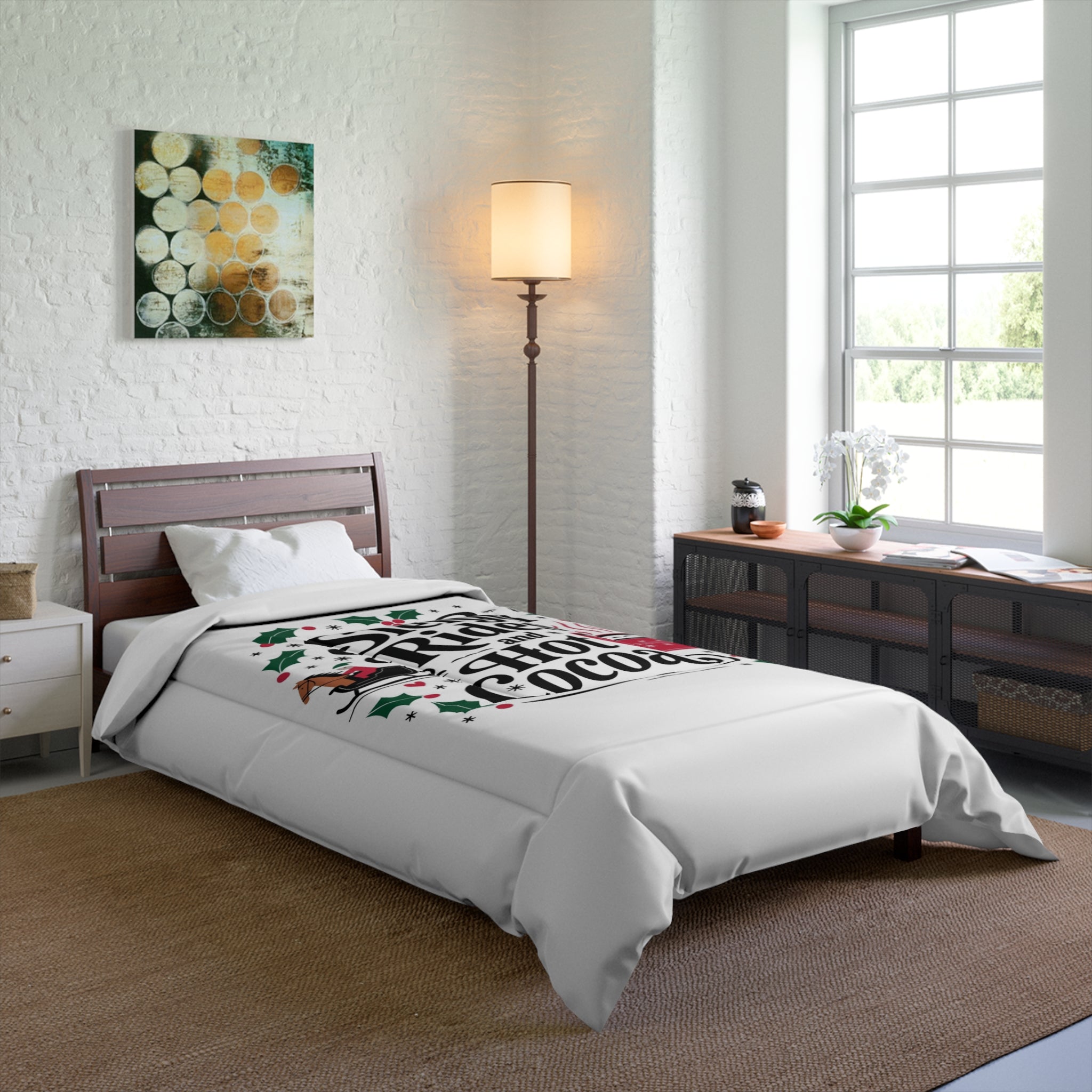 Cozy Holiday Comforter - Sleigh Rides & Hot Cocoa Design, Christmas Bedroom Décor, Winter Bedding, Festive Comforter Set, Seasonal [...]